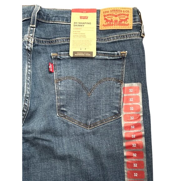 Levi's Womens 311 Shaping Skinny Jeans Sz 32 Distressed Mid-Rise Medium Wash Den - Picture 4 of 4